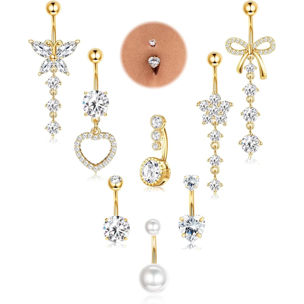 8 Pcs Belly Button Ring Dangle Hypoallergenic Surgical Stainless Steel Belly Rin